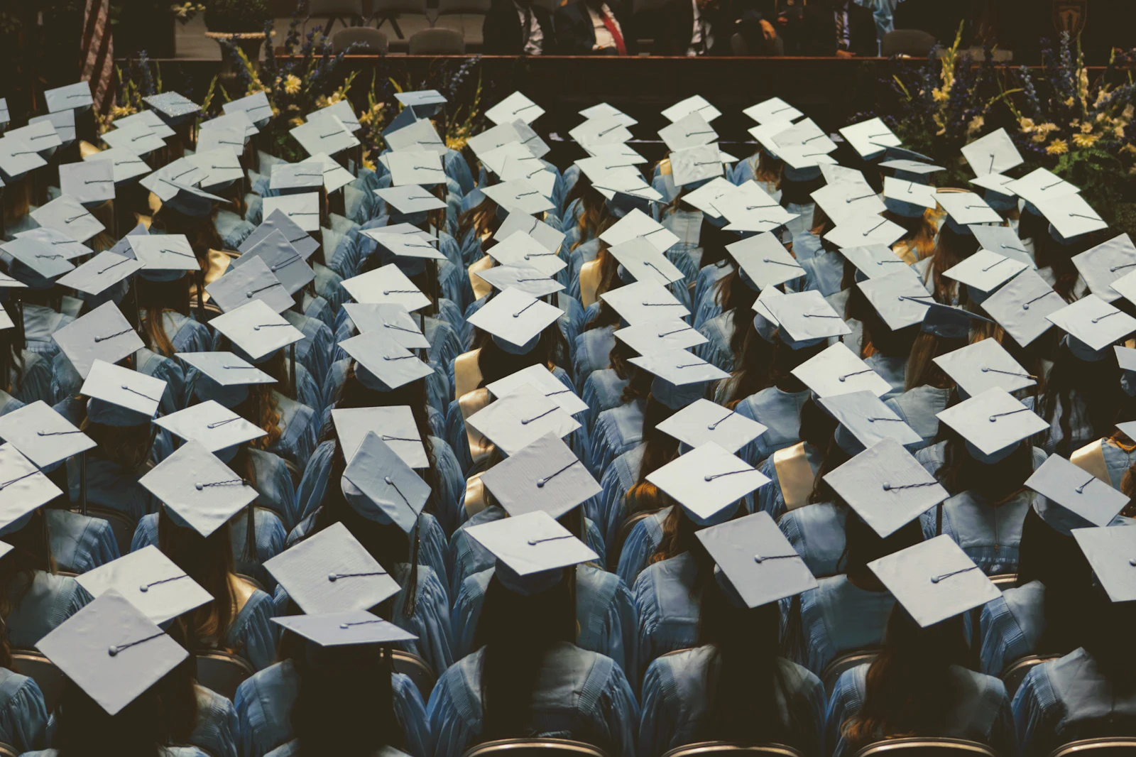 Graduation caps at a convocation ceremony