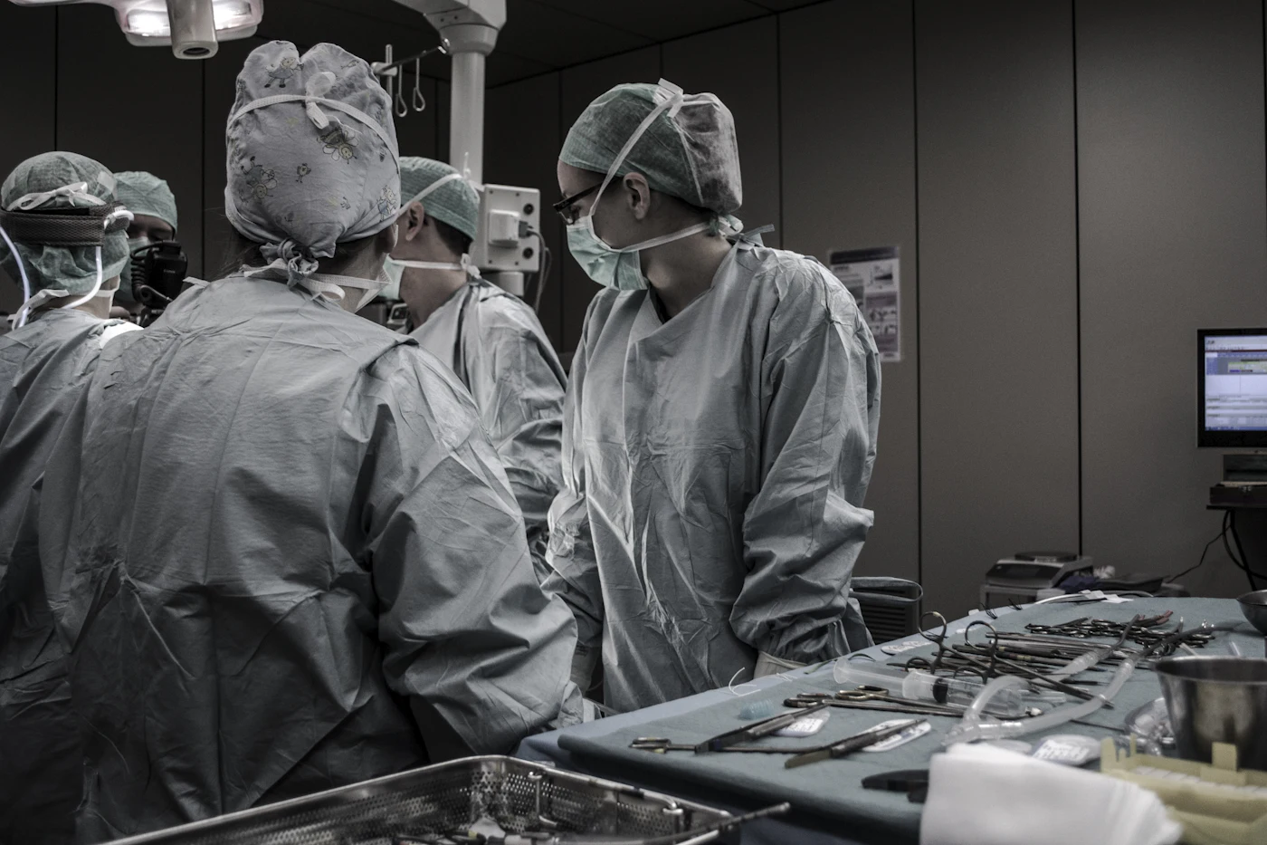 Surgeons at work in an operating theatre